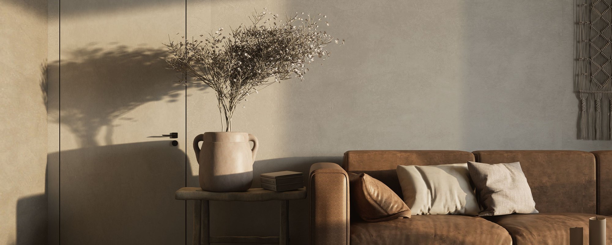 Calm, light-filled interior in warm neutral tones